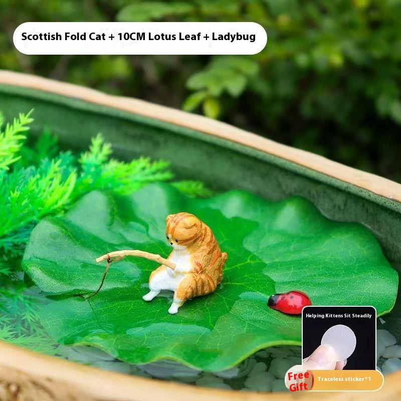 

1 Set Home Desktop Decoration Realistic Cats And Leaf Ladybird Resins Figurines Fishtank Accessories Unique Birthday Gifts A1