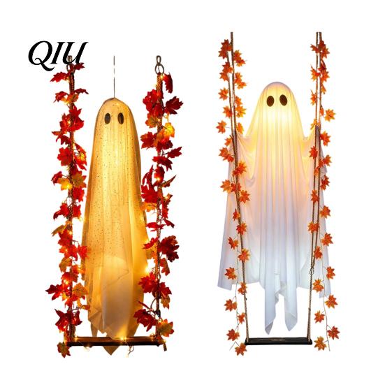 Ornamenti Stagionali Atmosferici Illuminati Appesi Oscillanti Fantasma Decorazione di Halloween con Telecomando, Grandi Figure in Tessuto Bianco Realistico Ornamento