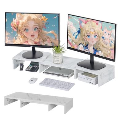 VECELO Schreibtisch-Monitorständer [3-teilige Konstruktion, 90-60 cm breit, verstellbar auf 70 cm Breite] Computerständer, Schreibtischständer, Schreibtisch-Aufbewahrung,