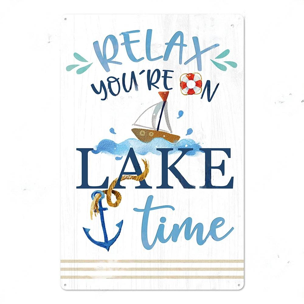 Lake House Posters Vintage Metal Tin Signs Decor Rustic Plaque Metal Plate Wall Art Decor for Living Room