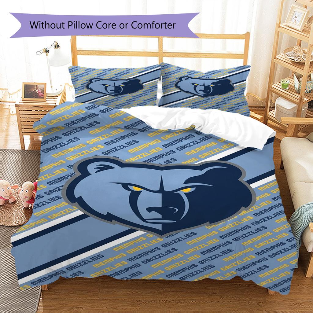 Memphis Grizzlies Pattern Bedding Set Quilt Cover Pillowcase Home Decor Gift (1 * Duvet Cover + 2 * Pillowcase, Without Core)