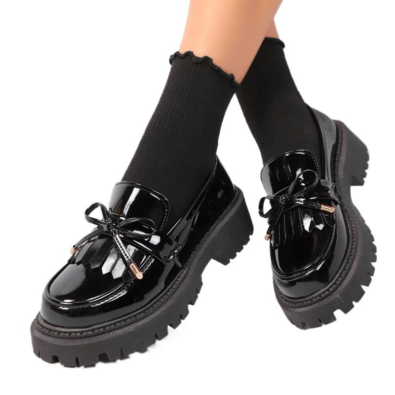 

Новые женские туфли Doudou Глянцевые и матовые туфли Le Fu Кисточка Круглый носок Повседневная обувь для женщин Туфли-лодочки Большой размер 35-42 42 чёрный