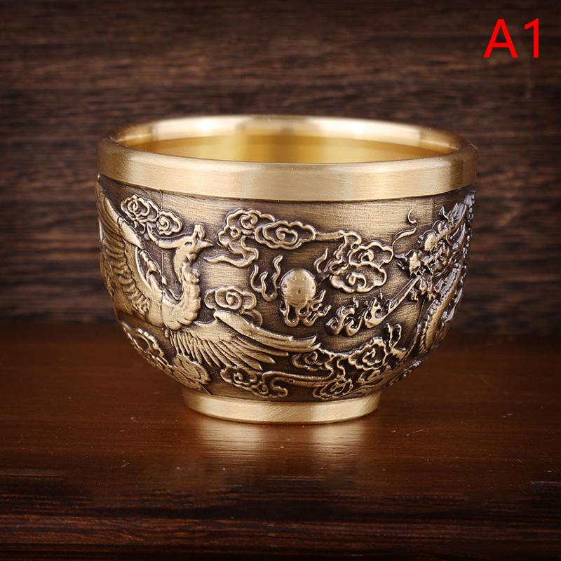 Good Luck Phoenix Cylinder Ornament Traditional Hand Carved Brass Drinking Cup Pure Brass Brass Feng Shui Bowl Lucky Ornament