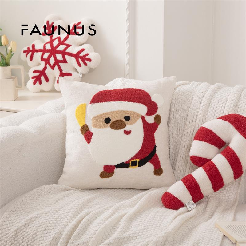 Christmas Embroidery Candy Cane & Santa Hat Tufted Throw Pillow Cover