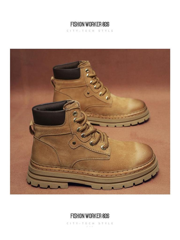 2024 Wear-Resistant Genuine Leather Men's Martin Boots - Warm, Stylish British Workwear for Autumn/Winter