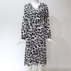 Women's Spring Autumn Dress Leopard Printed V-Neck Long Sleeve Tie Dresses
