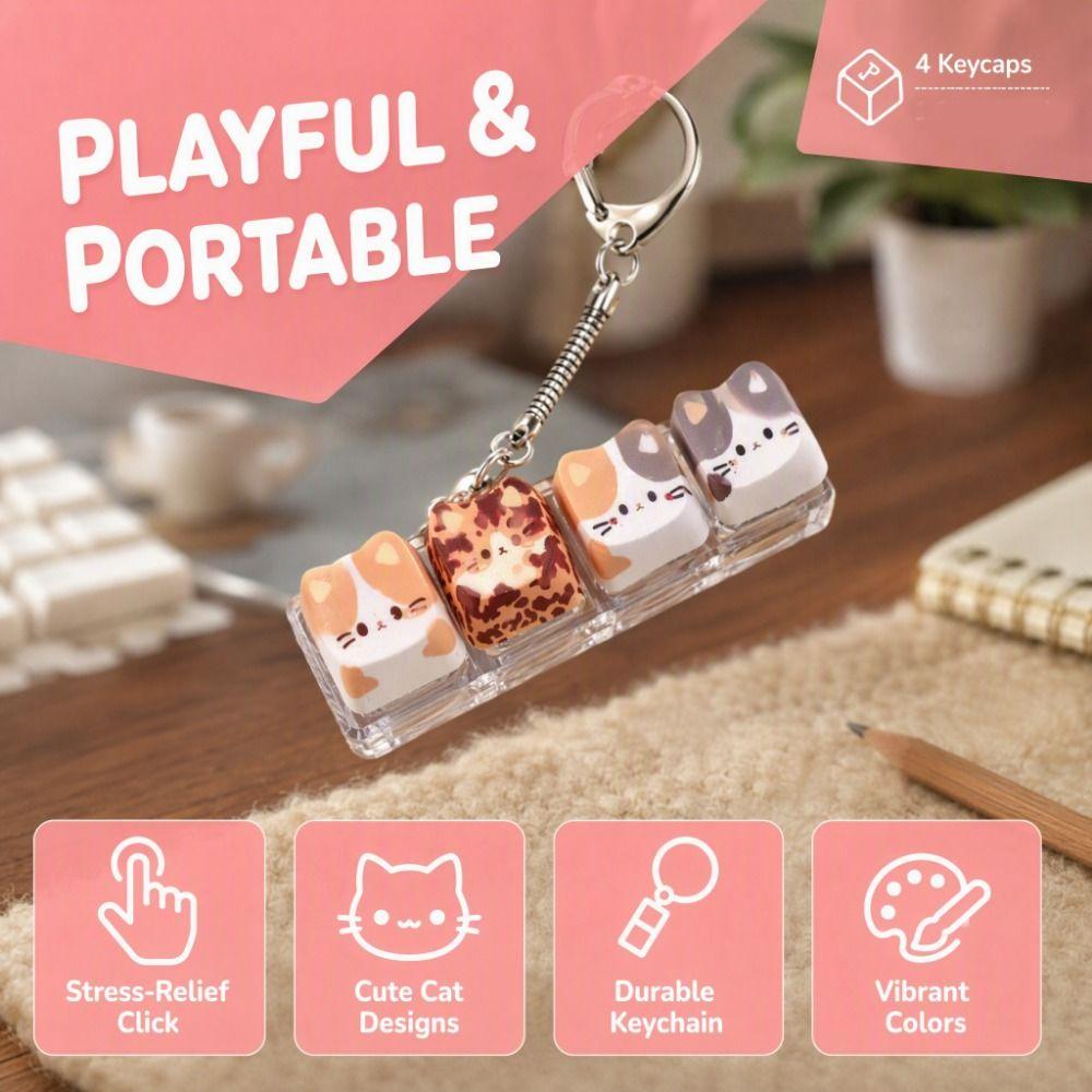 Creative Cat Fidget  Keychain Kawaii Keycap Keychain Cute Finger Keyboard Pendant  Backpack Pendant