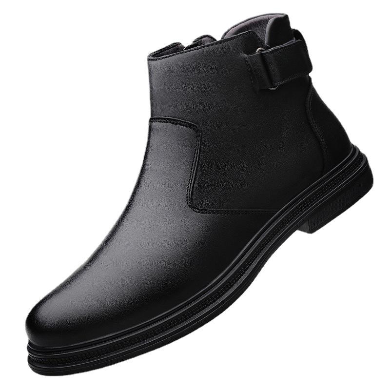 Large size cross-border round head Chelsea boots British foot leather boots Business men's boots Fleece thermal shoes are sent on behalf of others.