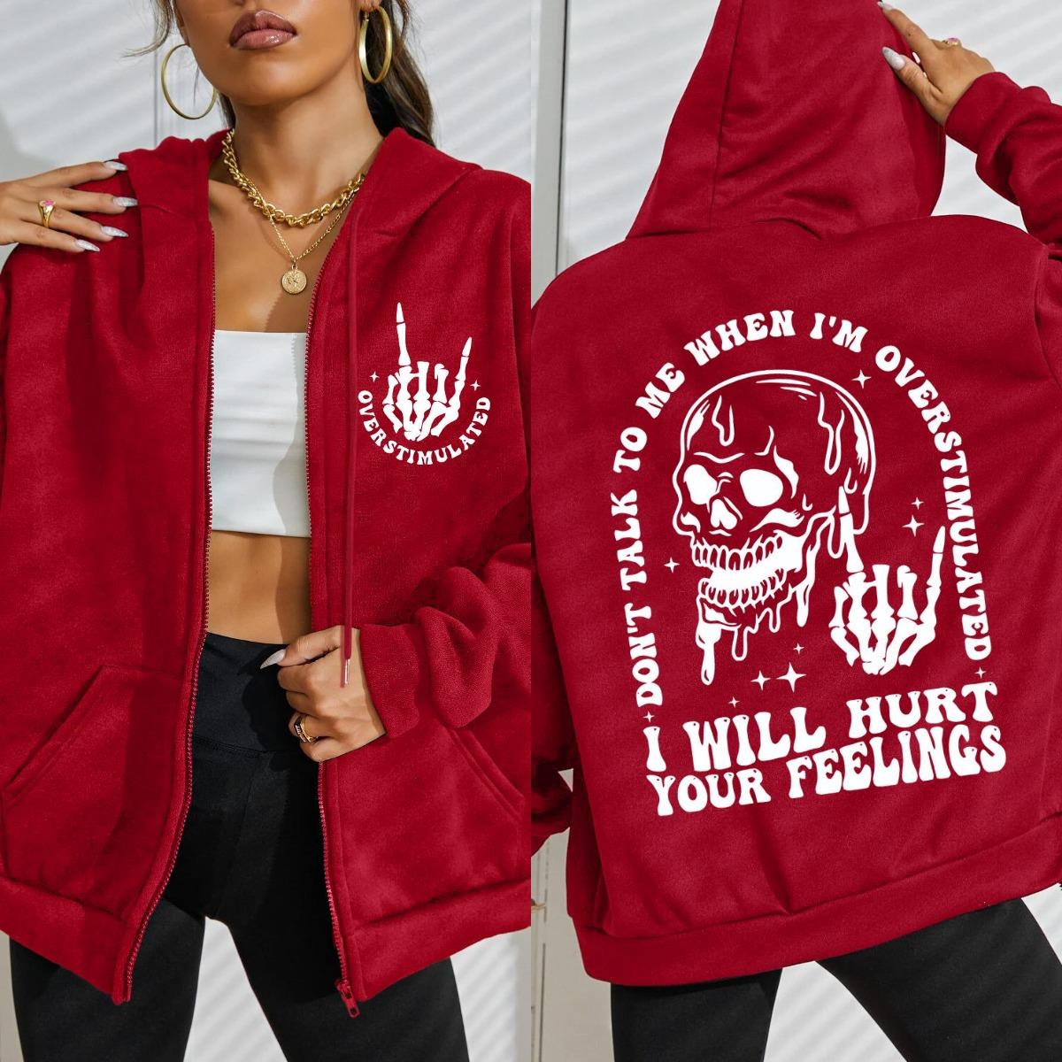 

Я задену твои чувства Смешная надпись Графический принт Толстовка на молнии Женская мода Оверсайз Худи Осень Круглый вырез 3XL