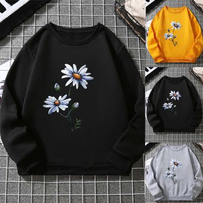 Damen Herbst Blumenmuster Rundhals Hoodie Damen Oversized Lässig Langarm Pullover Tops