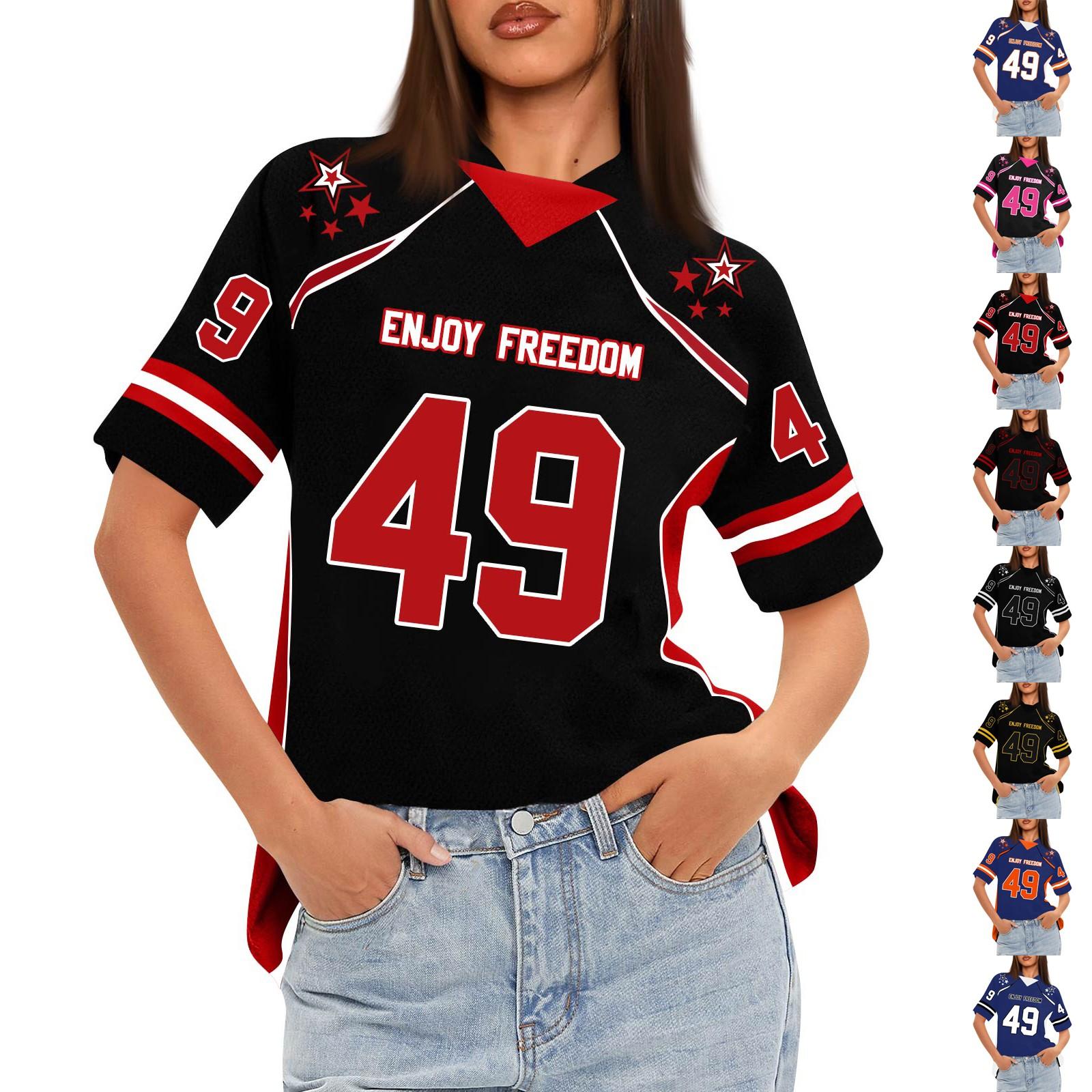 

Women s Oversized Short Sleeve Mesh Football Jerseys Shirt V Neck Graphic Top Tee S винний