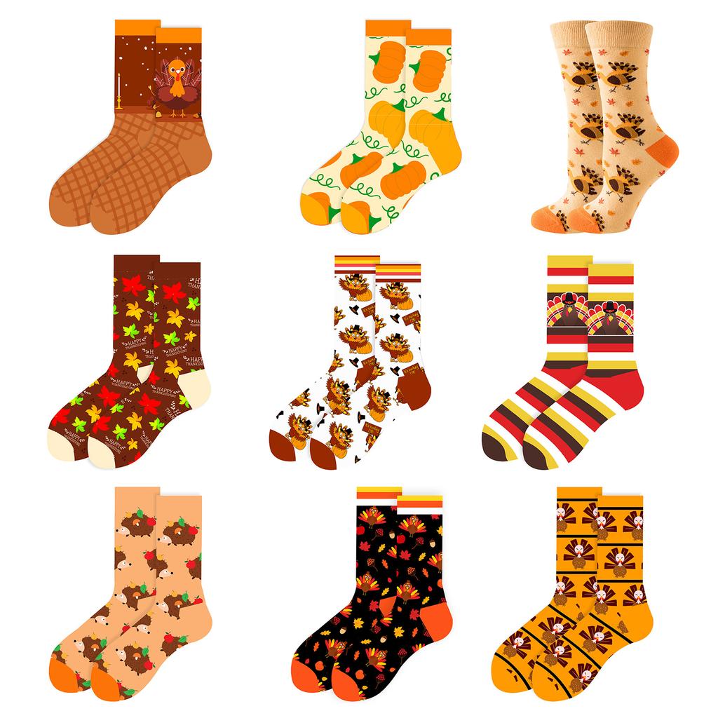 Women Men Thanksgiving Socks with Unique Fall Patterns Pumpkins Maple Leaves Turkey Prints Socks for Holiday Gatherings