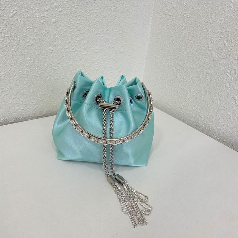 Sparkling Rhinestone Bucket Bag Women PU Leather Small Square Handbag Vintage Style Fashion Accessory