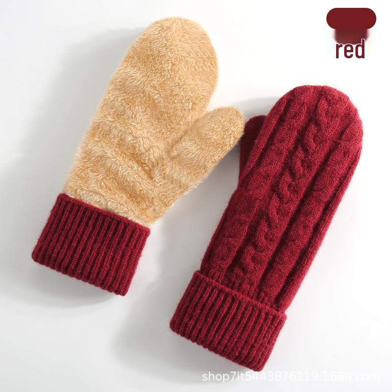 Winter Double-Layer Fleece-Lined Knitted Gloves - Thick, Warm Cycling Mittens