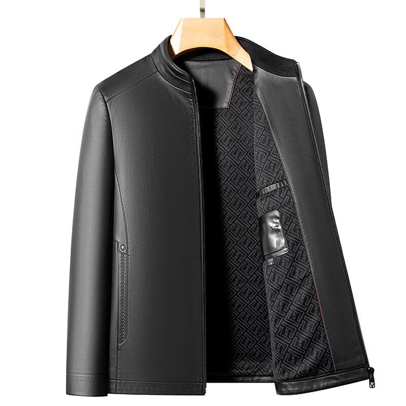 Yalu Herren Slim Fit Stehkragen Gefütterte Lederjacke