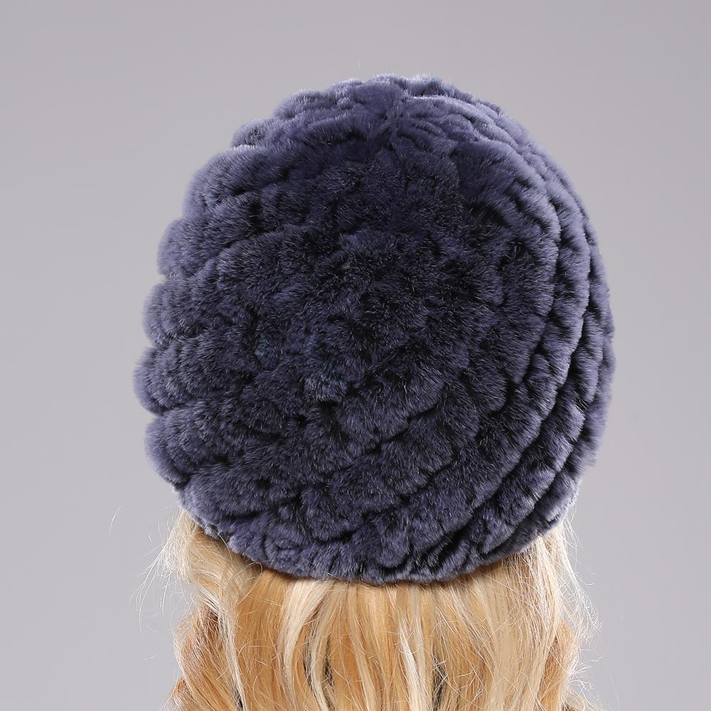 Dam Vinter Varm Äkta Rex Kaninpäls Hatt Snömössa Vinterhattar för Kvinnor Flickor Äkta Päls Stickad Skullies Mössor Naturlig Fluffig Hatt