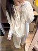 Weißes Damen-Langarmshirt mit Rundhalsausschnitt und Spitzenfutter – Herbst/Winter, figurbetont, mittellang, tragbarer Überwurf