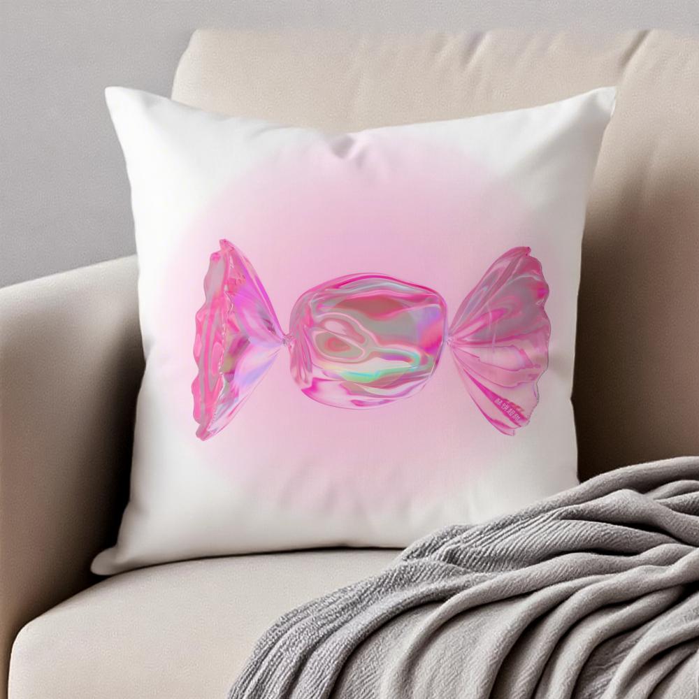 Sweet pink candy Cushion Cover Pillowcase Antidustmite Invisible Zipper Short Plush Sofa Cushion