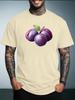 Unisex Summer White Short Sleeve Tee Fresh Purple Plum Fruit Leaf Graphic Print Crew Neck Loose Daily Casual Male Fashion Tops