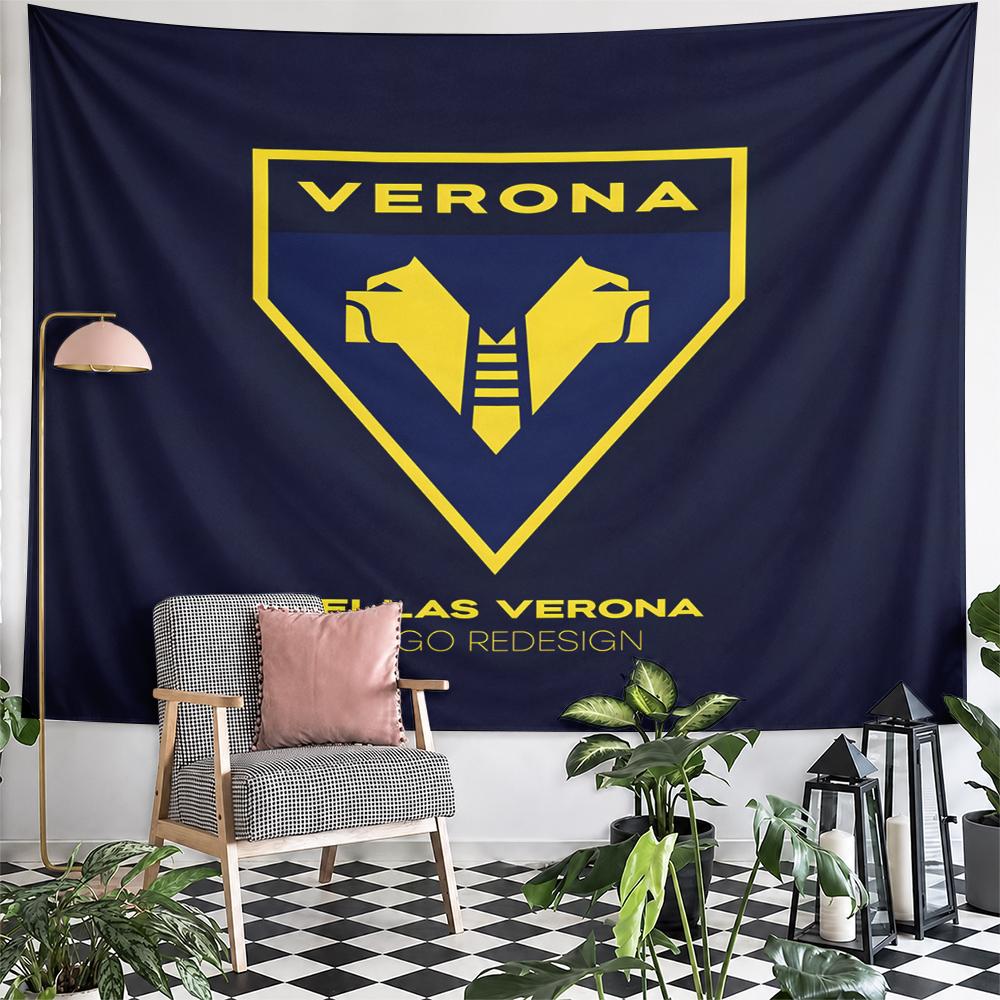 Landscape Wall Tapestry Hellas Verona V Horse Head Club Crest, Yellow Navy Minimalist, Wide Wall Decor for Adult Fan Collector Bar
