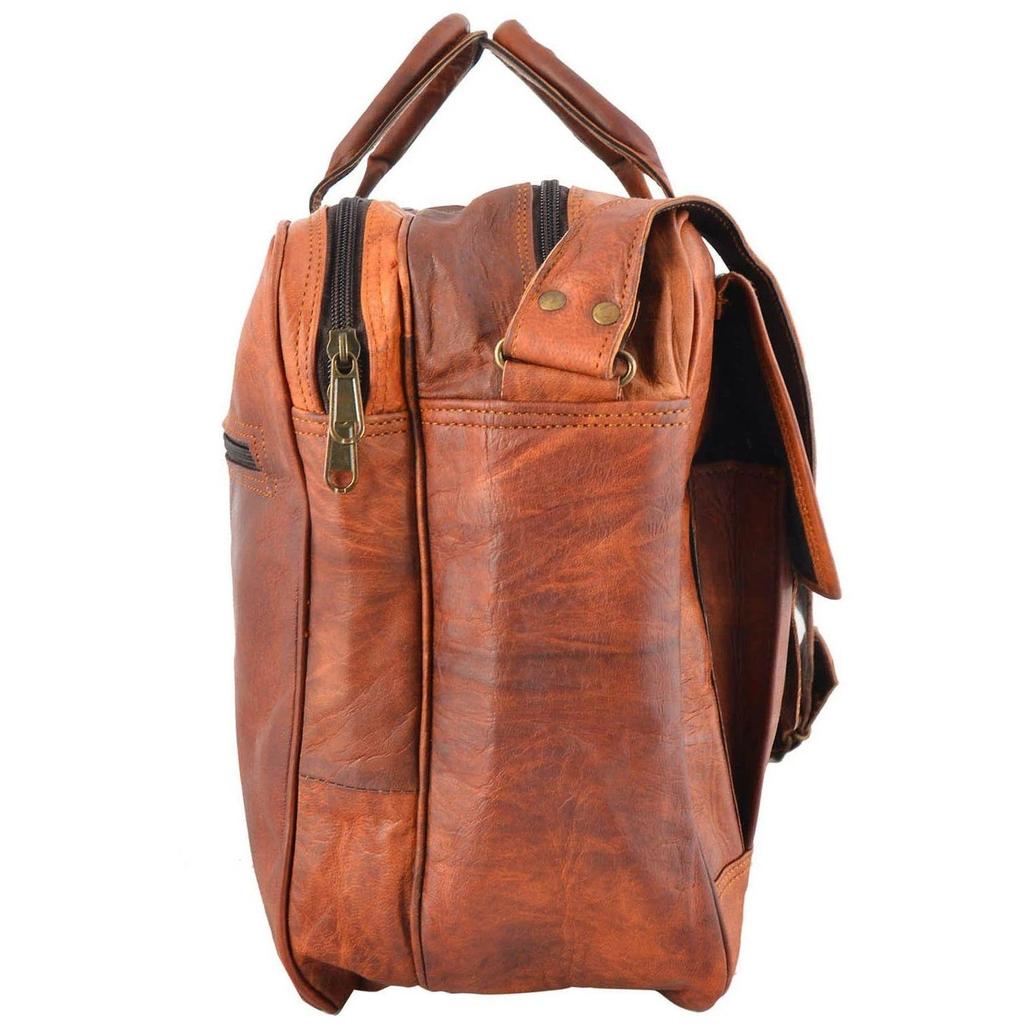 New Men's Vintage Goat Leather Briefcase Handbag Shoulder Messenger Laptop Bag