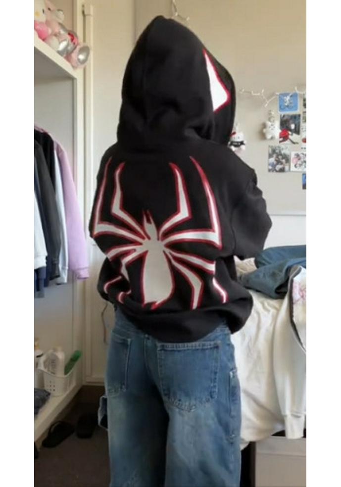 2023 Halloween Unisex Y2K Spider-Man Zip Hoodie - Loose Fit, Large Size for Couples