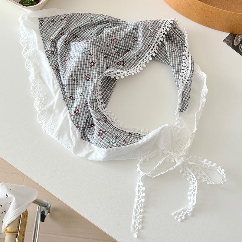 Headscarf summer women's pastoral triangle scarf literary retro crochet triangle scarf hat Y2K hot girl girl children hollow bud