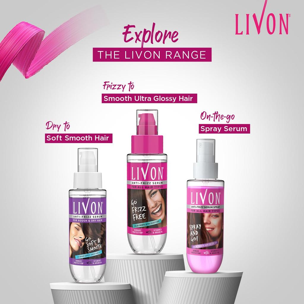 Livon Hair Serum, For Dry & Frizzy Hair | Leave in serum for women & Men| With Vitamin E & Argan Oil | 100ml