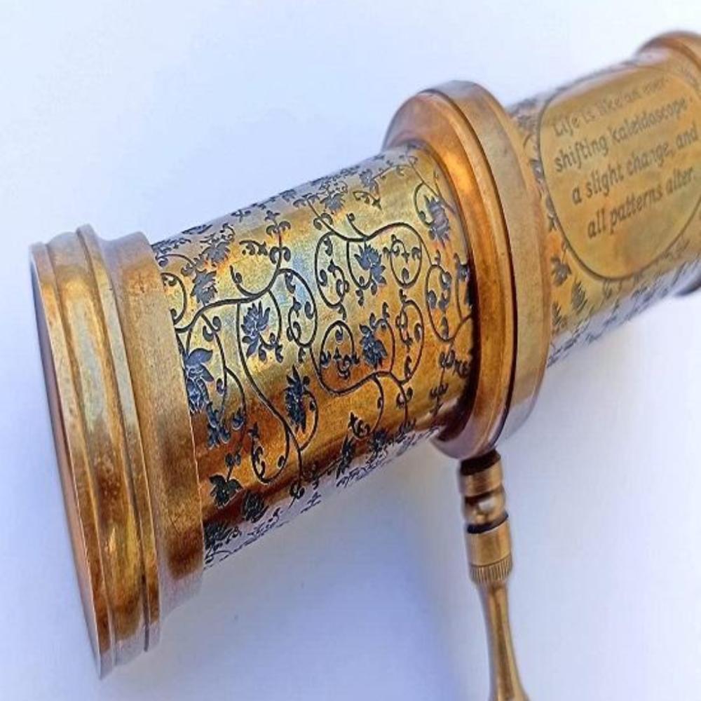 Antique Hand-Carved Brass Twist Kaleidoscope - Vintage Look with Brass Handle, 13.97 Cm