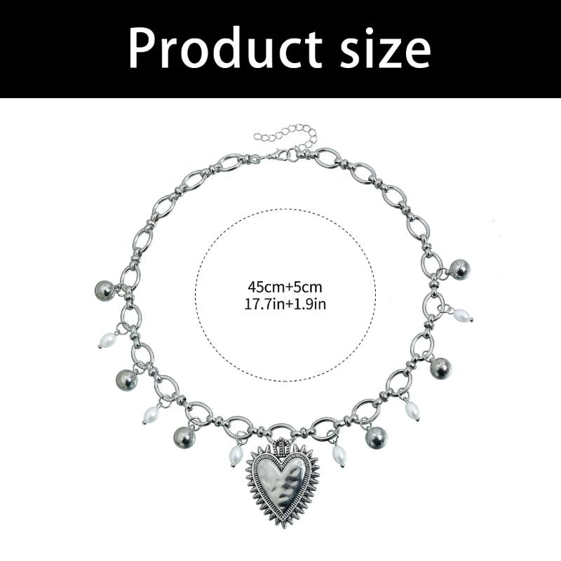 Distressed Heart Shaped Thorn Pendant Necklace With Imitation Pearls Adjustable Clavicle Chain Gift For Her