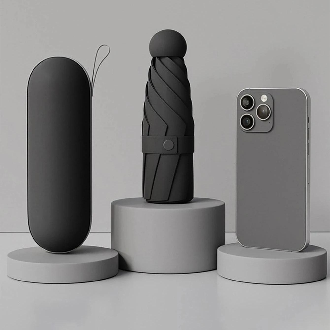 

1 шт. Мини-зонт с защитой от УФ-излучения для солнечных и дождливых дней, портативный с УФ-покрытием и 6 усиленными спицами metal-fiber composite&6K чёрный