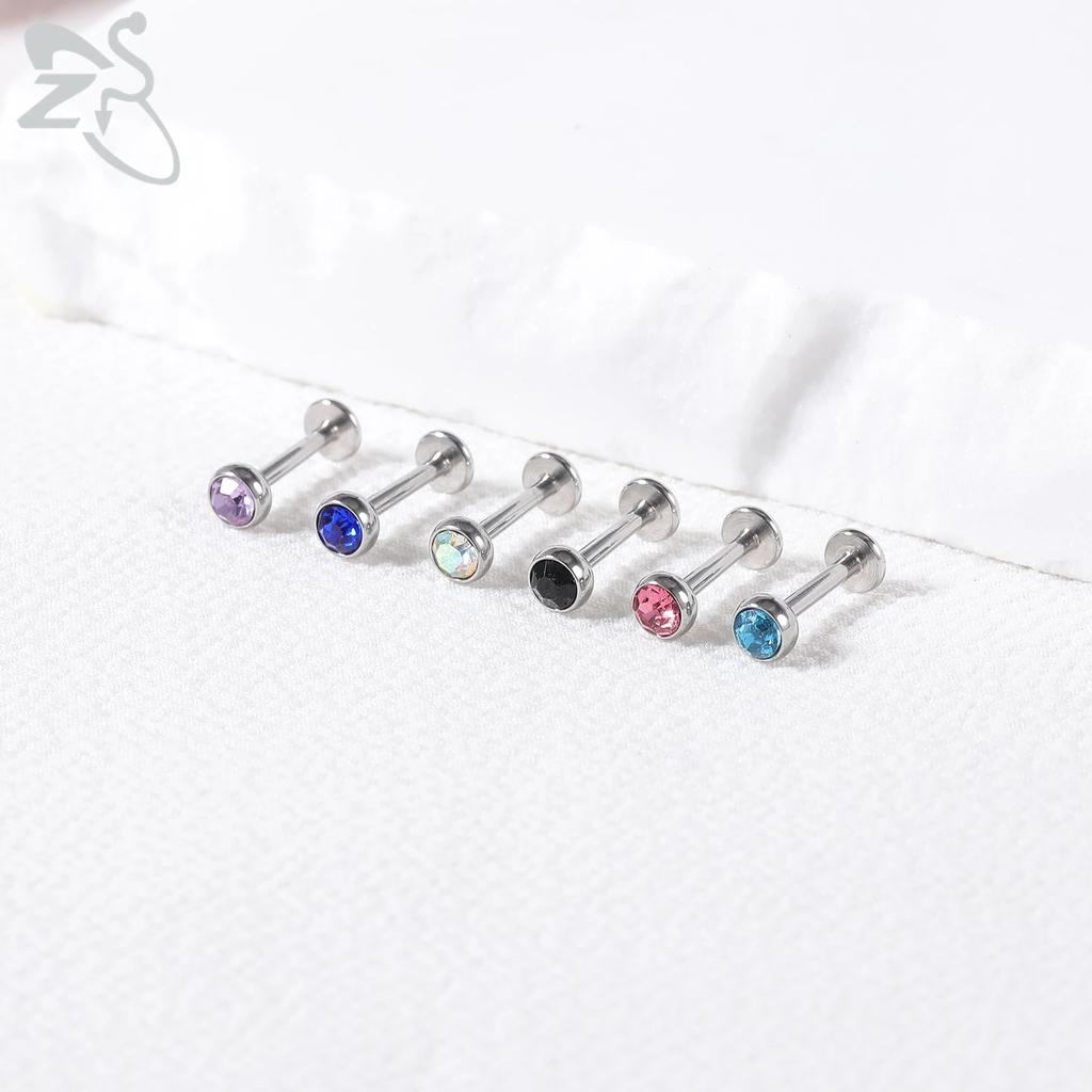 ZS 6-13 STK/LOT 16G Rustfritt Stål Leppe Labret Piercingsett Krystall Monroe Leppepiercing Øre Tragus Helix Bruskpiercing 6/8/10mm