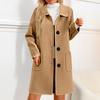 Womens Solid Color Jacket Casual Loose Fit Button Coats Button Up Long Sleeve Outerwear With Pocket, Hooded Overcoat