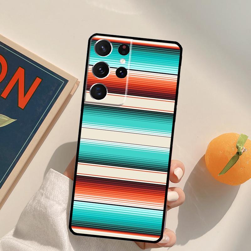 

Turquoise Orange Aqua Blue Stripes Phone Case For Samsung Galaxy S24 S25 Ultra S20 S21 S22 S23 Plus S9 S10 S25 FE Back Cover Galaxy S23 FE