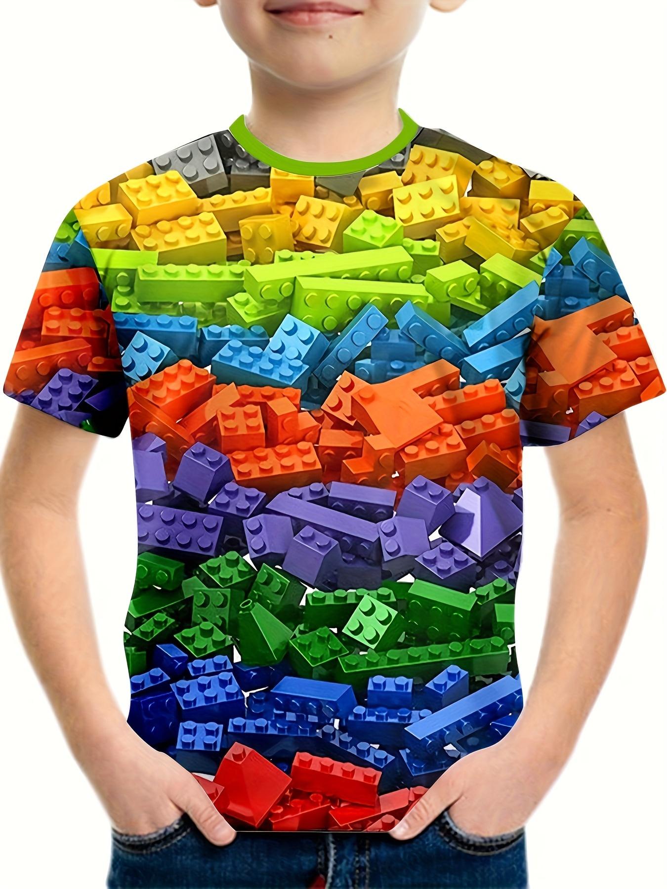 Men look 3D Clothes Kinderkleding Jongens T-shirt Korte Mouw Kinder T-shirts 3D Bouwstenen Print Grappige Kinder Zomerkleding Meisjeskleding 140