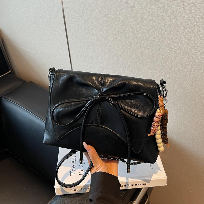 New Solid Color PU Bow Decorati Shoulder Bags  Sweet Small Square Bags  Sale Exquisite Youth Women's Crossbody Bags