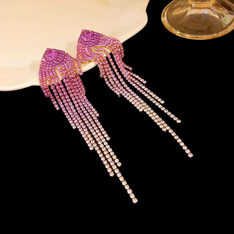 Silver Needle Diamond Geometric Love Fringed Earrings Versatile Light Luxury Personalized Earrings Fashion High Sense Niche Earrings Women