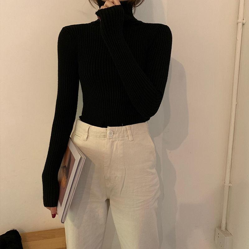 Women's Turtleneck Base Layer Autumn Winter Sweater Slim Fit Knitted Versatile Top