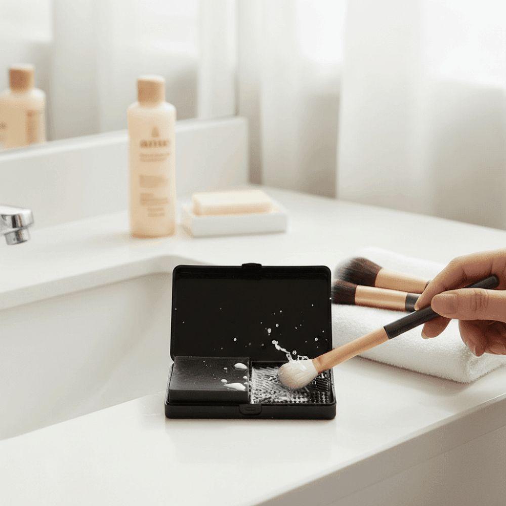 Mini Makeup Brush Washboard Square Puff Cleaner Make Up Tool Brush Cleaning Mat  Cosmetic Storage