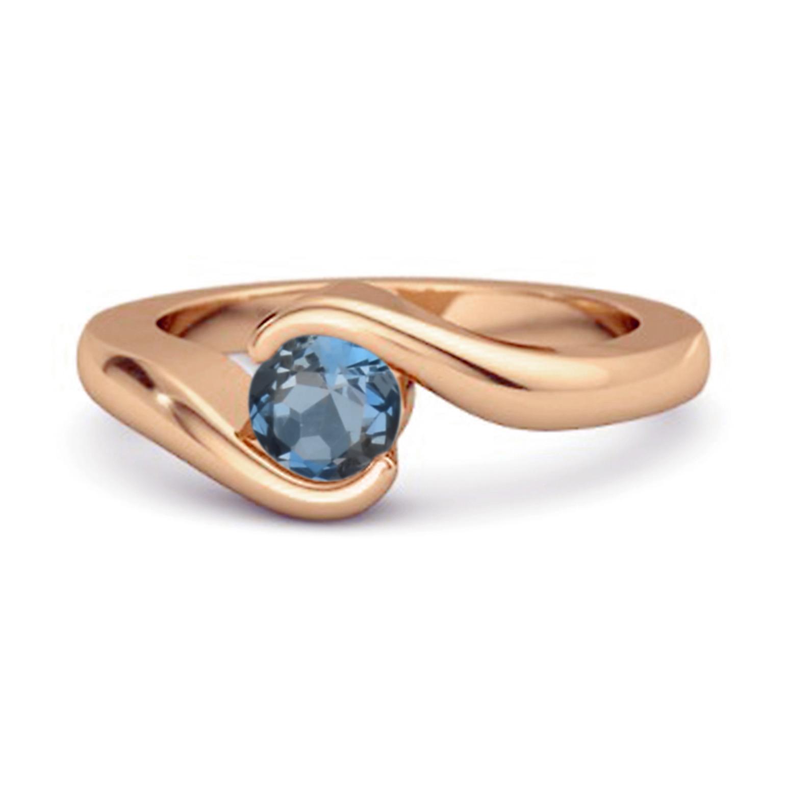 London Blue Topaz Modern Bypass Band Ring - 925 Sterling Silver Rose Gold Vermeil 12