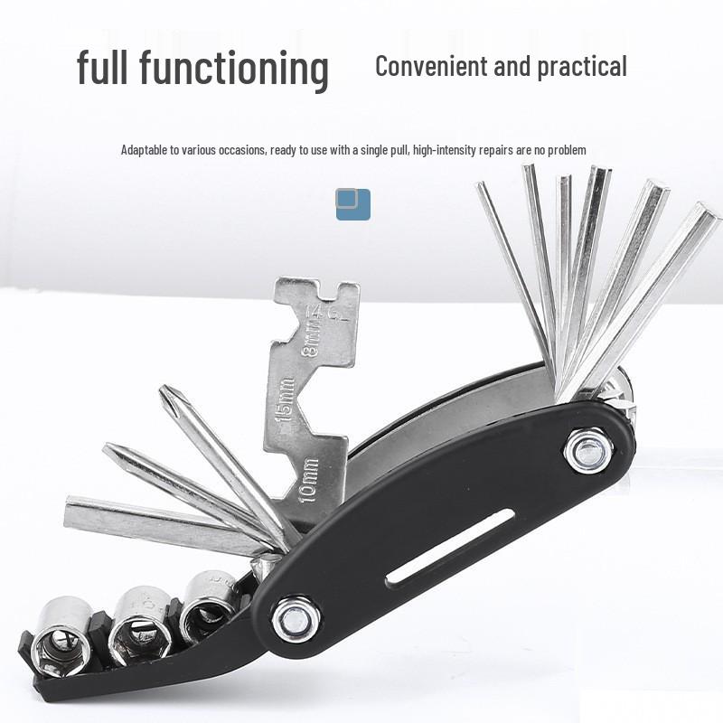 16-in-1 Folding Bicycle Repair Tool: Tire Patch, Wrench, and Socket Chrome-Plated Kit for Mountain Bikes