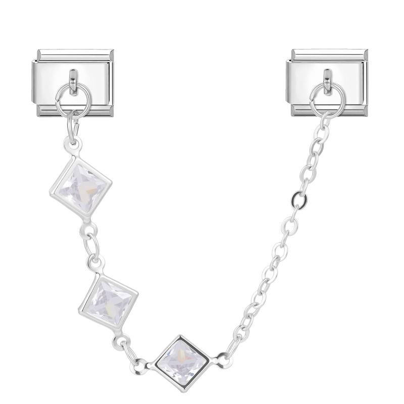 Star Butterfly Heart Zircon Round Pearls Tassel Chain Italian Charm Links Fit 9mm Bracelet Stainless Steel Women DIY Making Gift