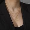 Double Bead Chain Hollowed Out Circular Pendant for Women's Necklace Gold Elegant Stainless Steel Pendant Jewelry Gift