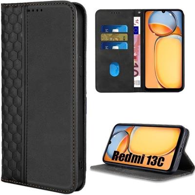 Case for Xiaomi Redmi 13C - Shockproof - PU Leather - Card Slots - Adjustable Stand - Black
