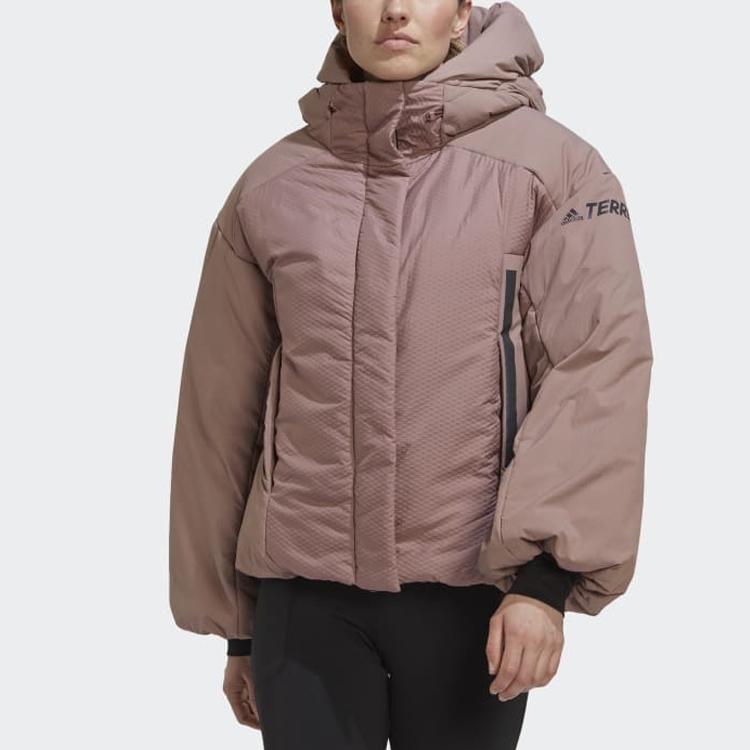 Adidas Letter Logo Printed Striped Down Hooded Jacket Women Jacket Purple HG3163