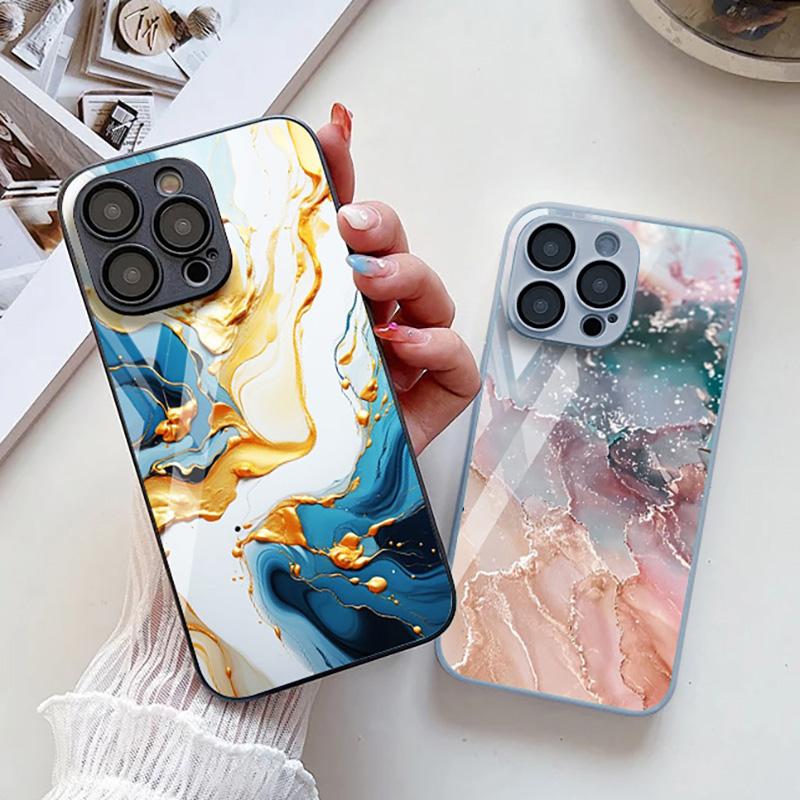 Tempered Glass Marble Stone Case For iPhone 11 Funda iPhone 16 17 16E 13 14 15 Pro Max 12 7 8 Plus SE 16promax 13promax Cover