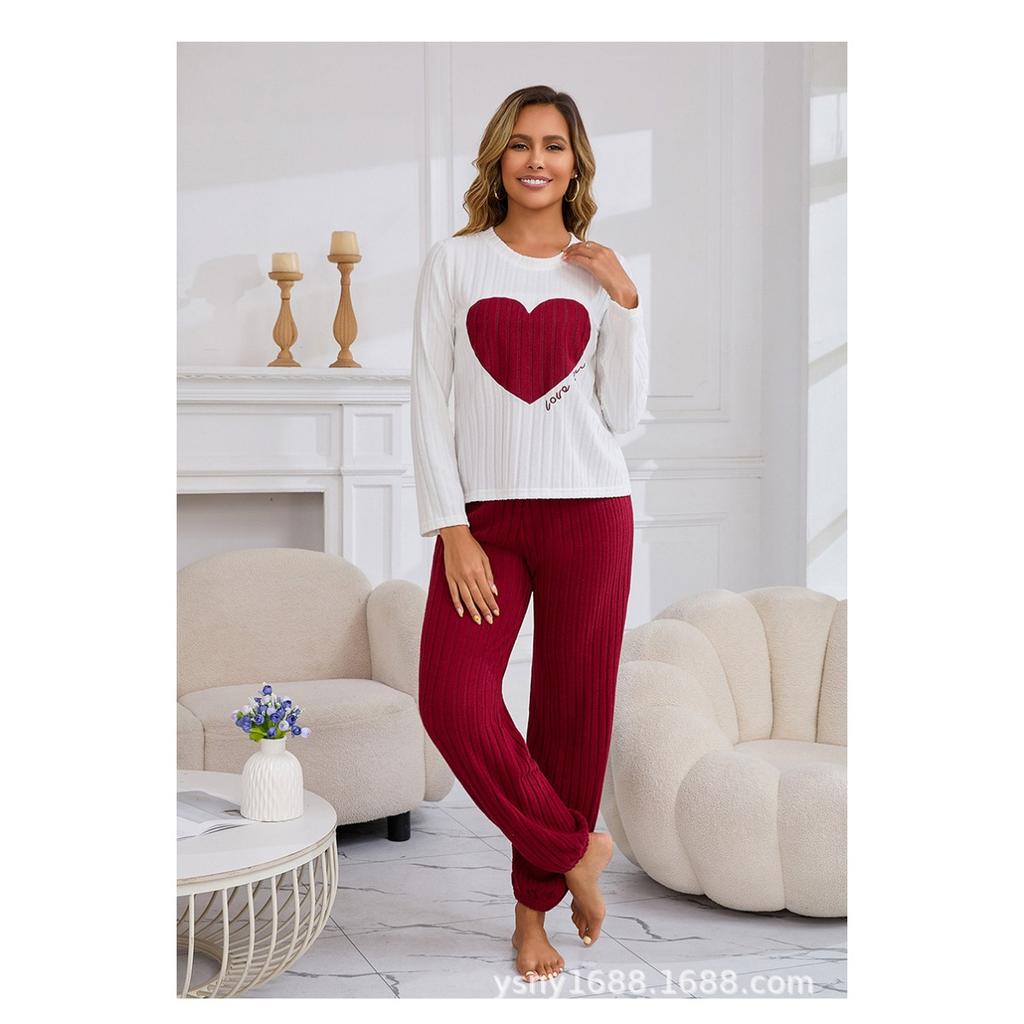 Four Season Style Love European and American Soft and Skin Friendly Comfortable Home Clothes, Long and Short Two-piece Set Pajamas