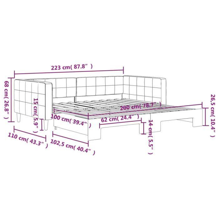 VidaXL Lit de jour avec lit gigogne rose 100x200 cm velours 3196701