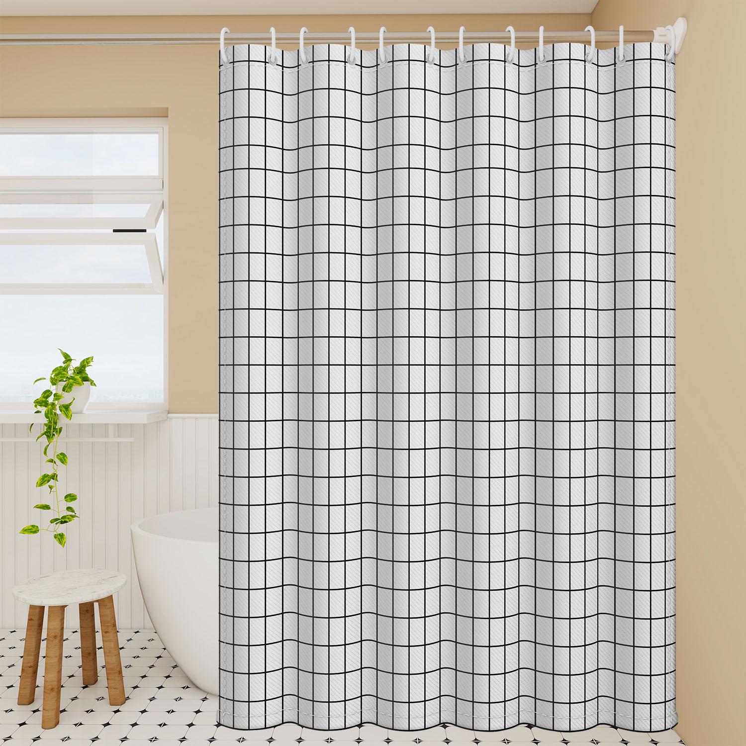 

Minimalist White Grid Pattern Shower Curtain - Waterproof Polyester Fabric For Stylish Bathrooms W60H190(CM)-1 Pcs