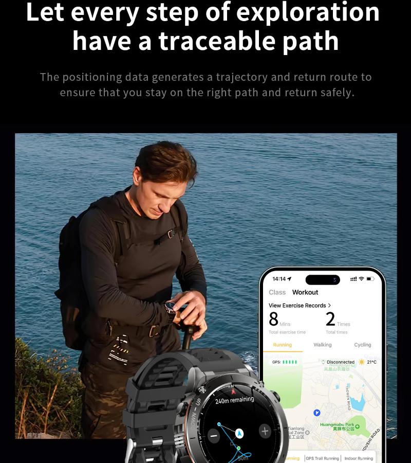 2025 New Outdoor GPS Smart Watch 1.43" AMOLED 10ATM Waterproof Bracelet Compass Sports Tracker BT Call Smartwatch Men For Xiaomi IOS